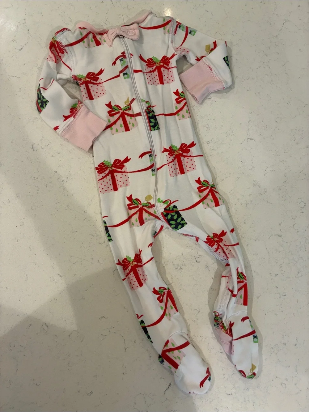 The Beaufort Bonnet Company White Footed One-Piece with Red & Pink Gift Print